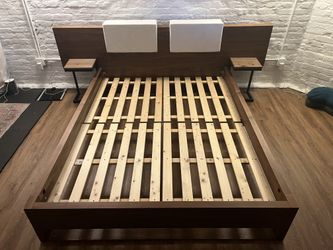 Modloft Monroe Queen Platform Bed with Extra-Wide Walnut Headboard