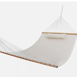 Double Hammock Quilted Fabric Sleeping Bed Swing Hang W/ Pillow 2 Person White