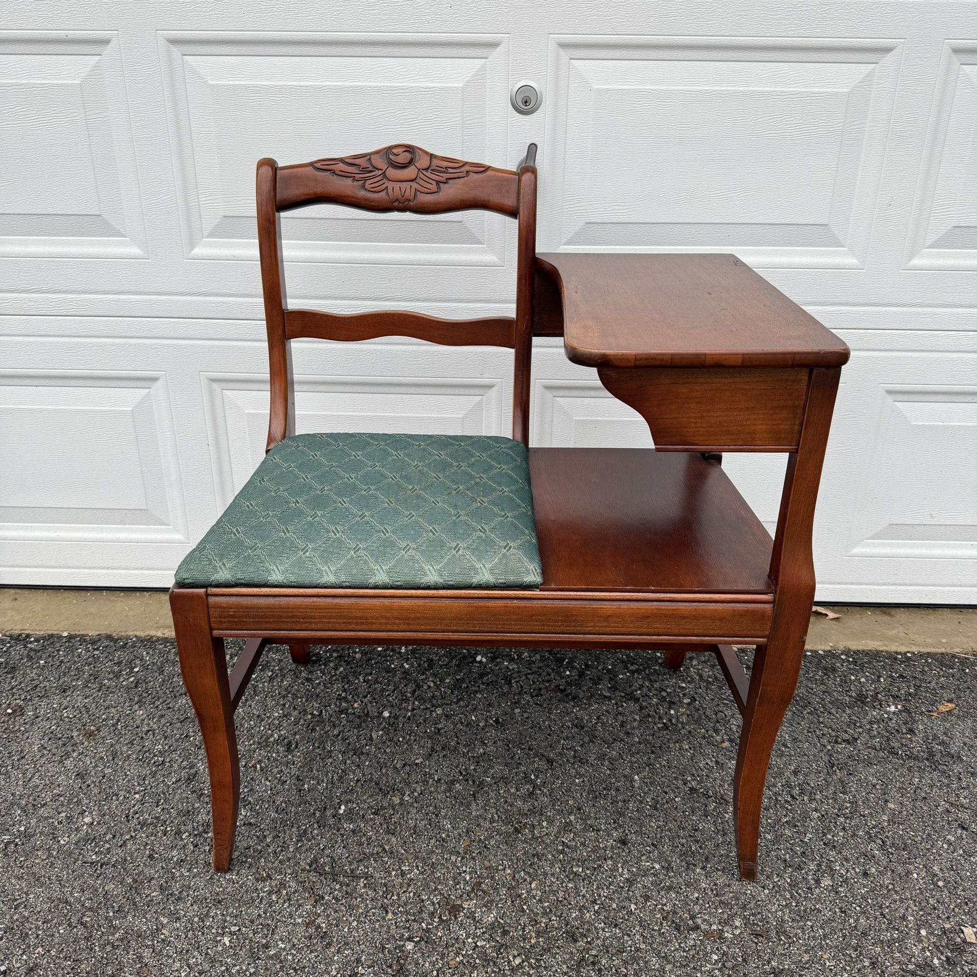 Vintage Mahogany Gossip Bench Phone Table Chair
