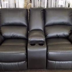 Black Power Reclining Loveseat with Console Ashley Living Room 