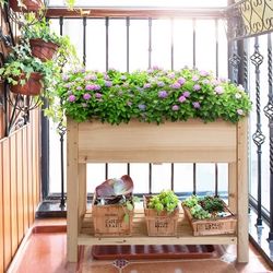 Wooden Raised Garden Planting Bed, Elevated Planter Box Kit, 2 Tiers with Legs for Indoor/Outdoor Use, Planting Vegetables/Flowers/Herbs/Fruits