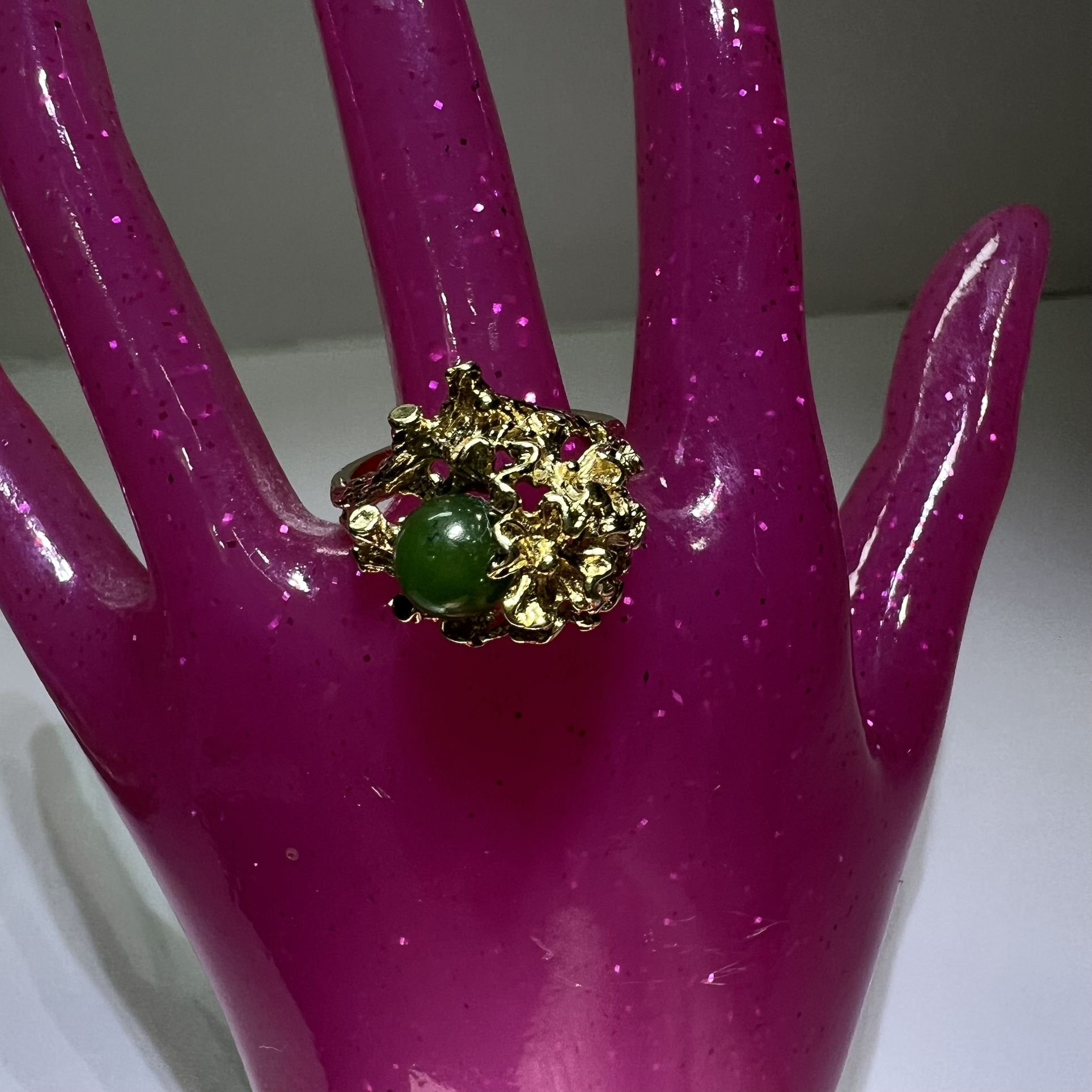 Vintage Jade Ring Jewelry 18K Gold Filled Size 5.5 Nugget 1960