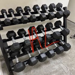new rubber hex dumbbells weights 550 pounds (no rack)