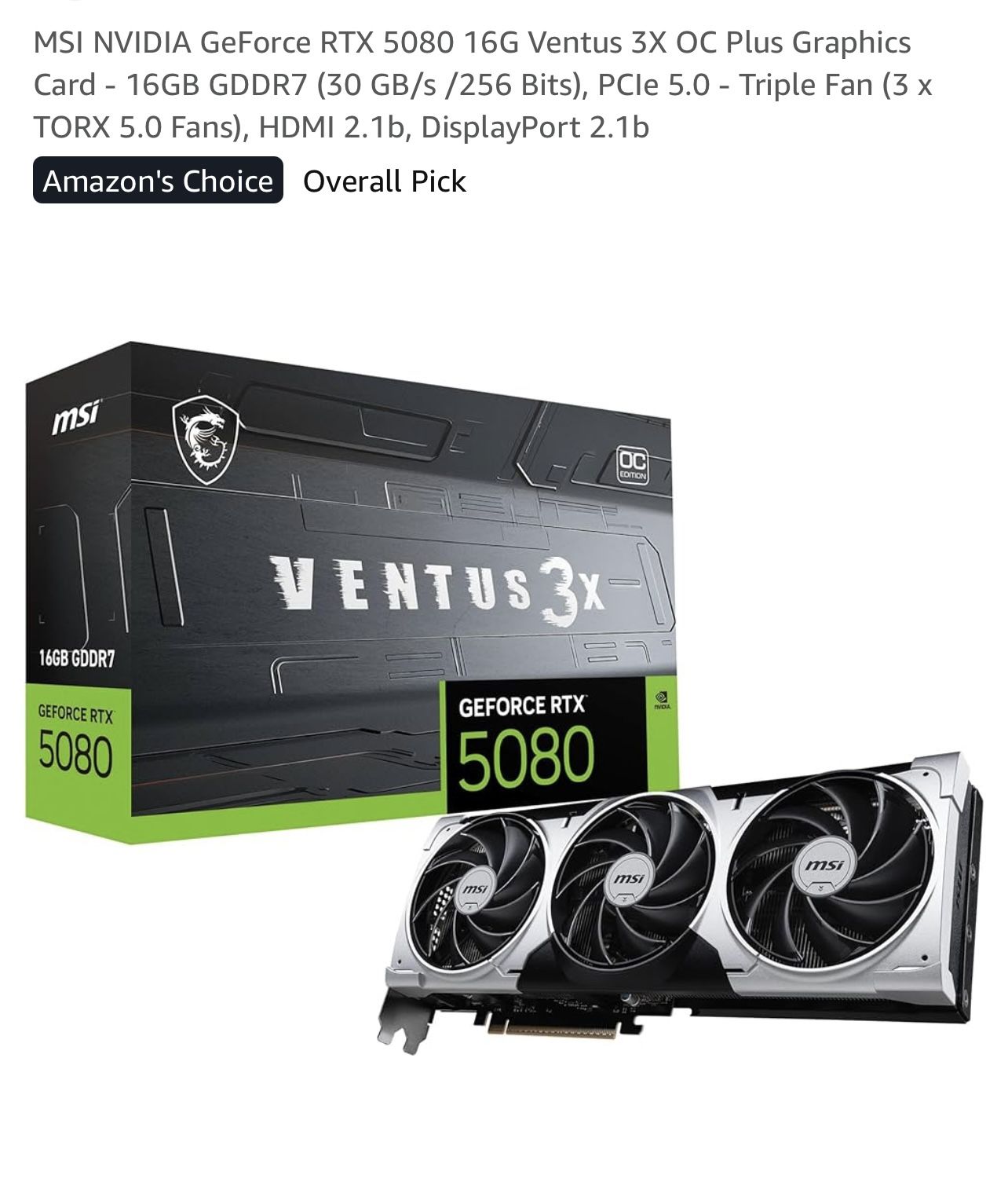 MSI NVIDIA GeForce RTX 5080 Ventus