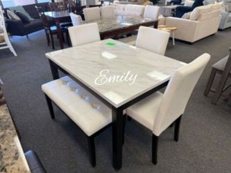 Elegant 6-Pc White Dining Table Set