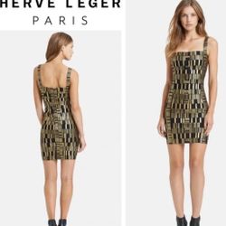 Hervé Léger Teresa Foiled Print Bandage Dress