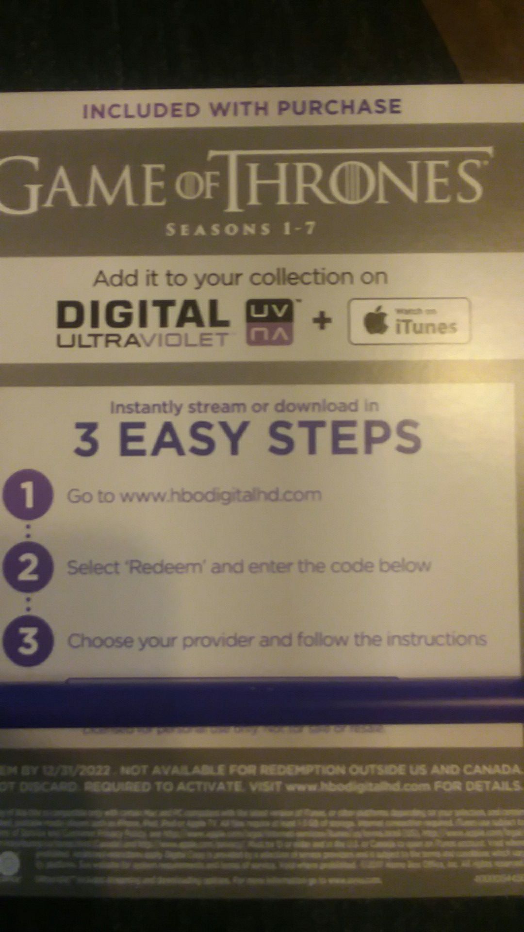 game of thrones COMPLETE SEASONS 1-7 DIDGITAL COPIES! blu ray