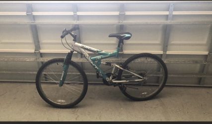 Blue and gray full- suspension bike