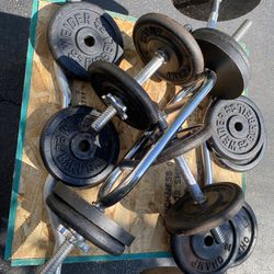 Metal Weight Plates And Curl Bars 