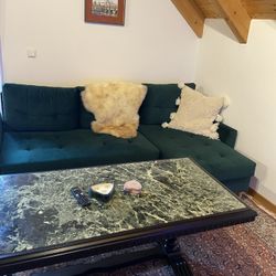 Green Convertible Sofa + Real Green Marble Coffee Table