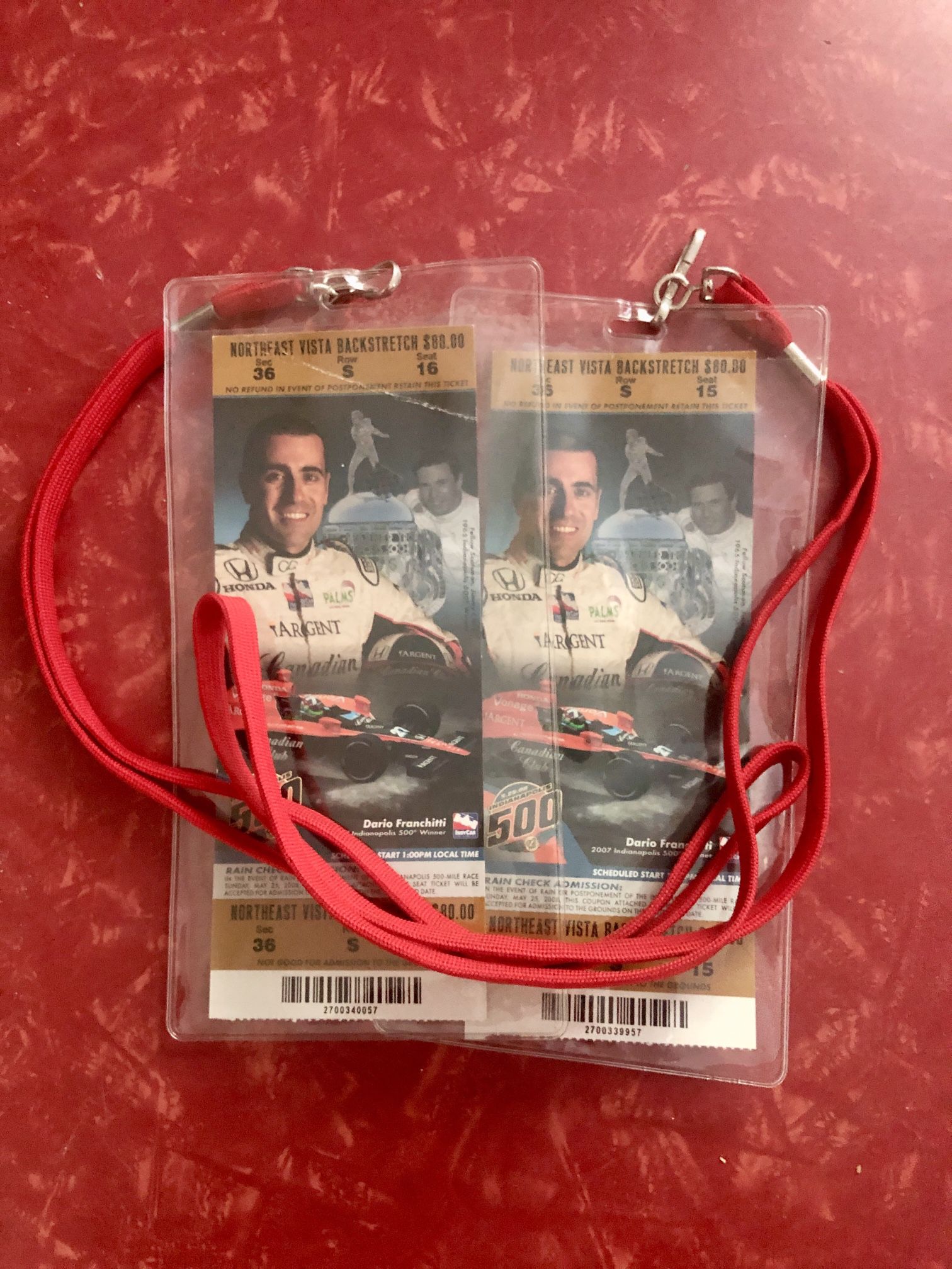 Pair Of 2008 Indy 500 Tickets w/Lanyards