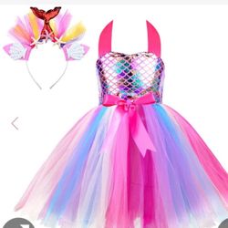 Simplecc Girls Mermaid Costume Mermaid Princess Tutu Dress For Birthday Party Size 5-6 Years