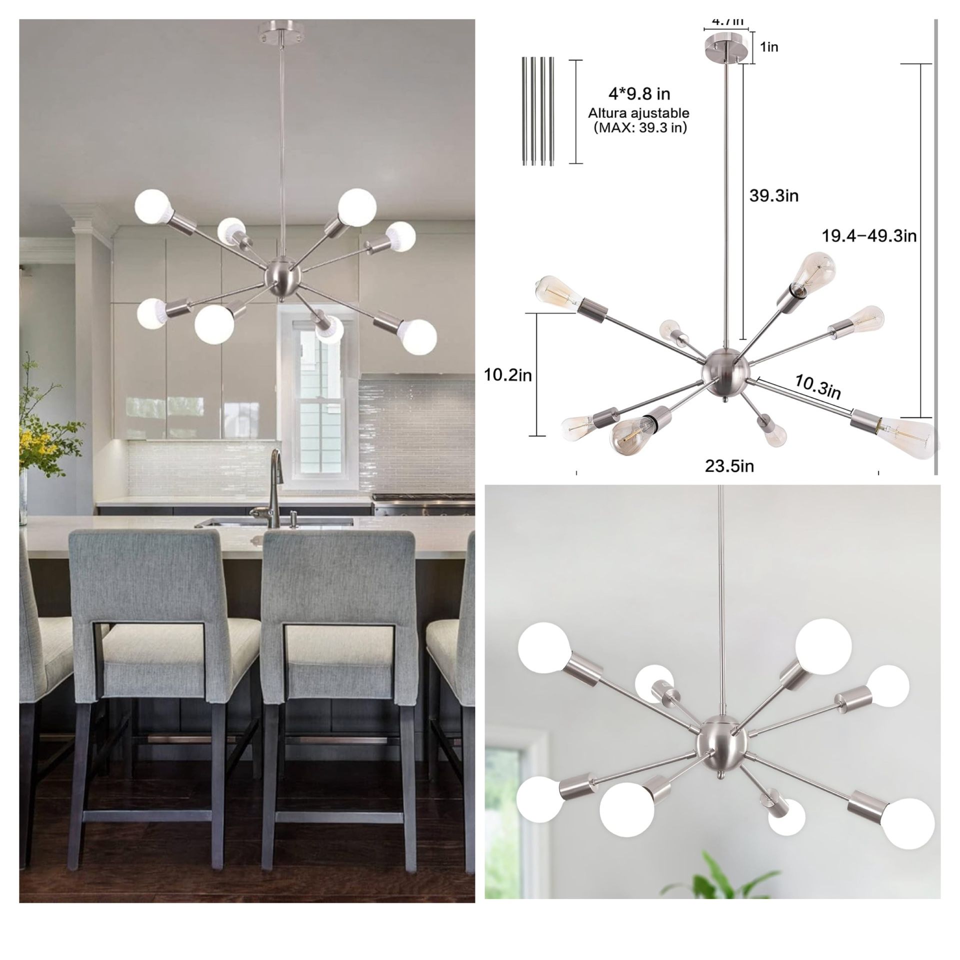 Open Box New Sputnik Ceiling Light Fixture 8 Lights Sputnik Chandelier Brushed Nickel Chandelier Mid Century Modern Silver Chandelier for Dining Room