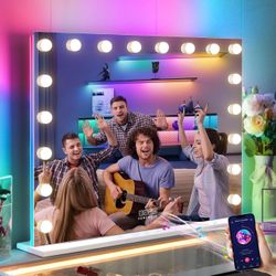 31.5x22.8 Inch RGB LED Vanity Mirror with Light and RGB Backlit Hollywood Lighted Makeup Mirror, Smart Touch Control Light Mirror with Memory Function