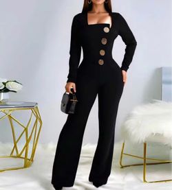 Black Long Sleeve Wide-Leg Jumpsuit