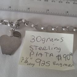 Sterling Silver 925 Toggle Link  Bracelet With Apple Charm