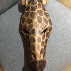 Vintage Hand Carved Kenyan Wooden Giraffe Head Wall Decor