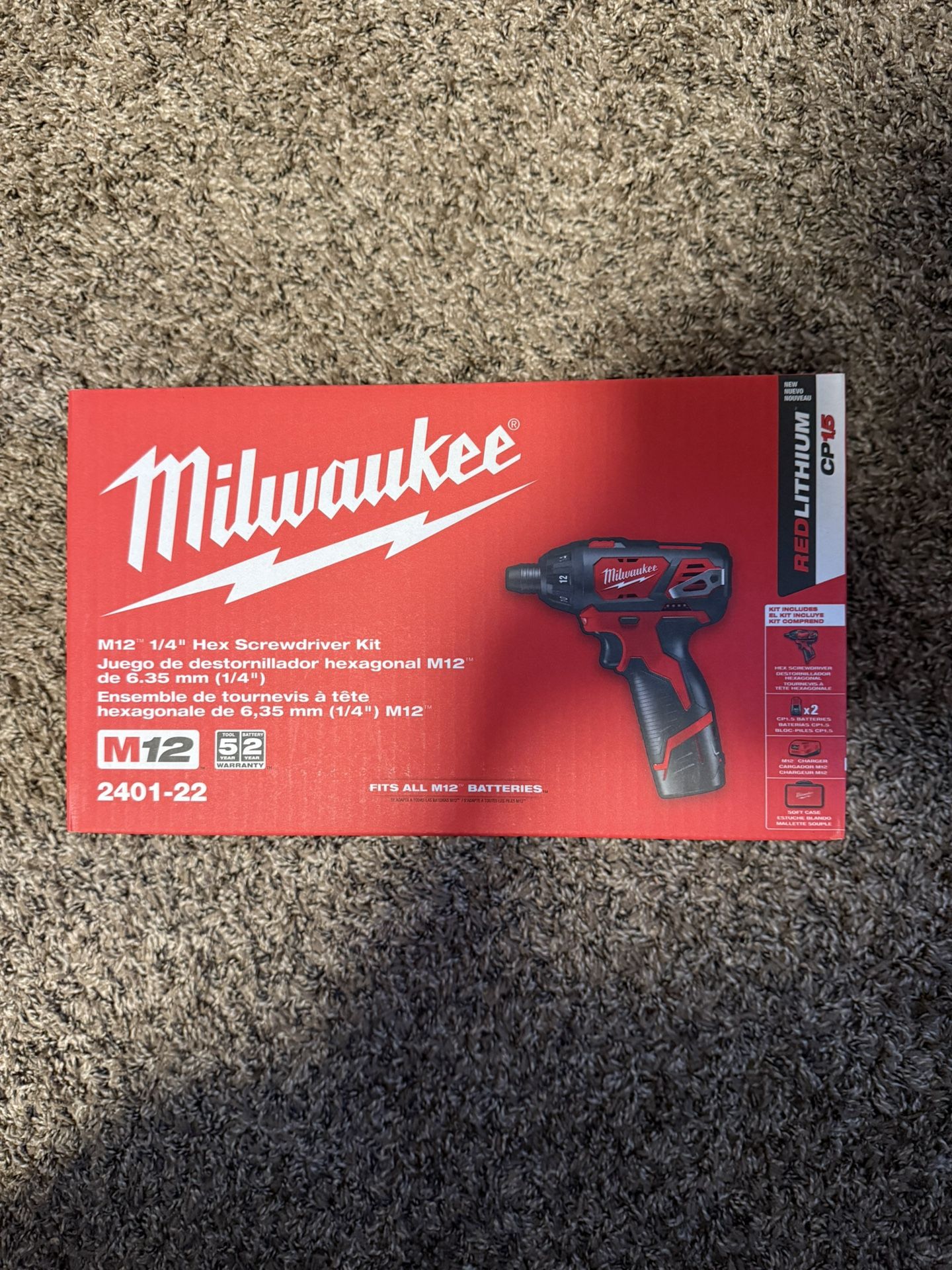 Milwaukee M12 1/4” Hex Screwdriver Kit (Model 2401-22) – Brand New in Box