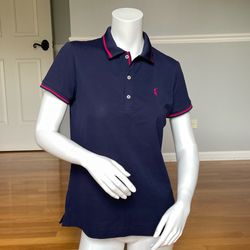 Polo Golf Ralph Lauren Women’s Navy Polo Shirt Pink Trim Tailored Fit Size M