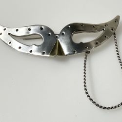 Vintage “925“ sterling silver bird mask brooch, “Mexico”,     Taxco TD-51, hinged metal cable rope