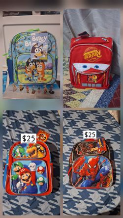 Bluey, Cars, Spiderman,  Mario 12 inch backpack