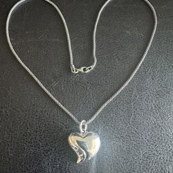 Puffed Heart & Italian Sterling Silver Popcorn Chain Pre Owned. 