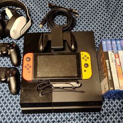 ps4, Nintendo switch, 7 games, and wireless headphones.