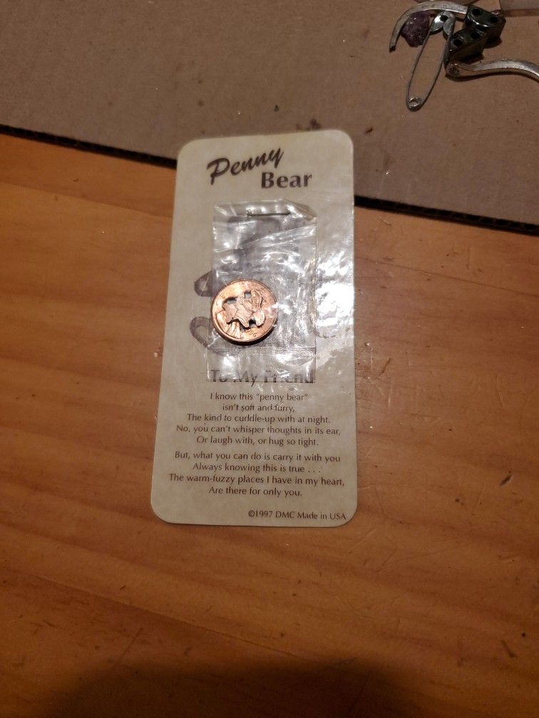 1997 The Penny Teddy Bear Collectible Pocket Change Cent-I-Ment Punched Coin 