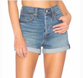 Levi’s Wedgie Fit Light Medium Indigo Wash Distressed Cuffed Denim Shorts, Size 27 Y2K