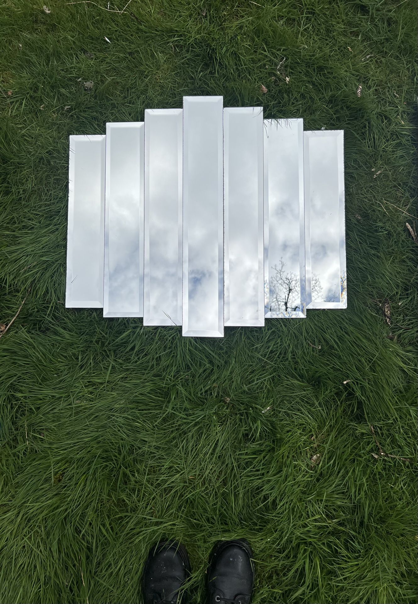 Beautiful 1980’s Vintage Windsor Art Deco 7 Panel Beveled Cascade Step Wall Mirror Brutalist