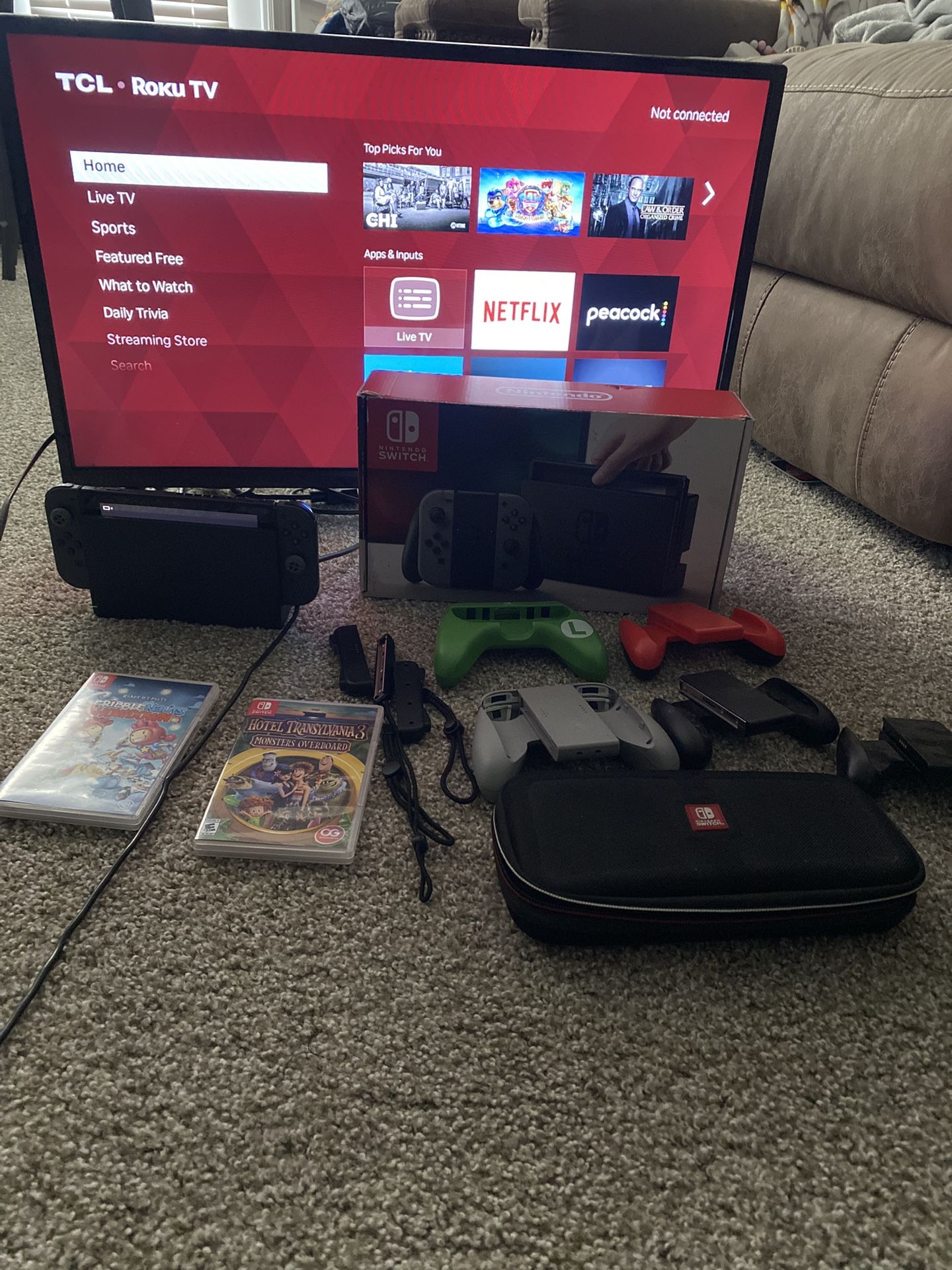 Nintendo Switch + accessories + 32 Inch Roku