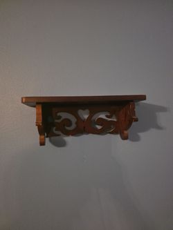 Vintage Country Cottage Wood Wall Shelf with Heart Cutout
