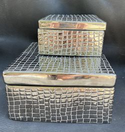 Silver Metallic Storage/ Nesting  Boxes  / Set Of 2