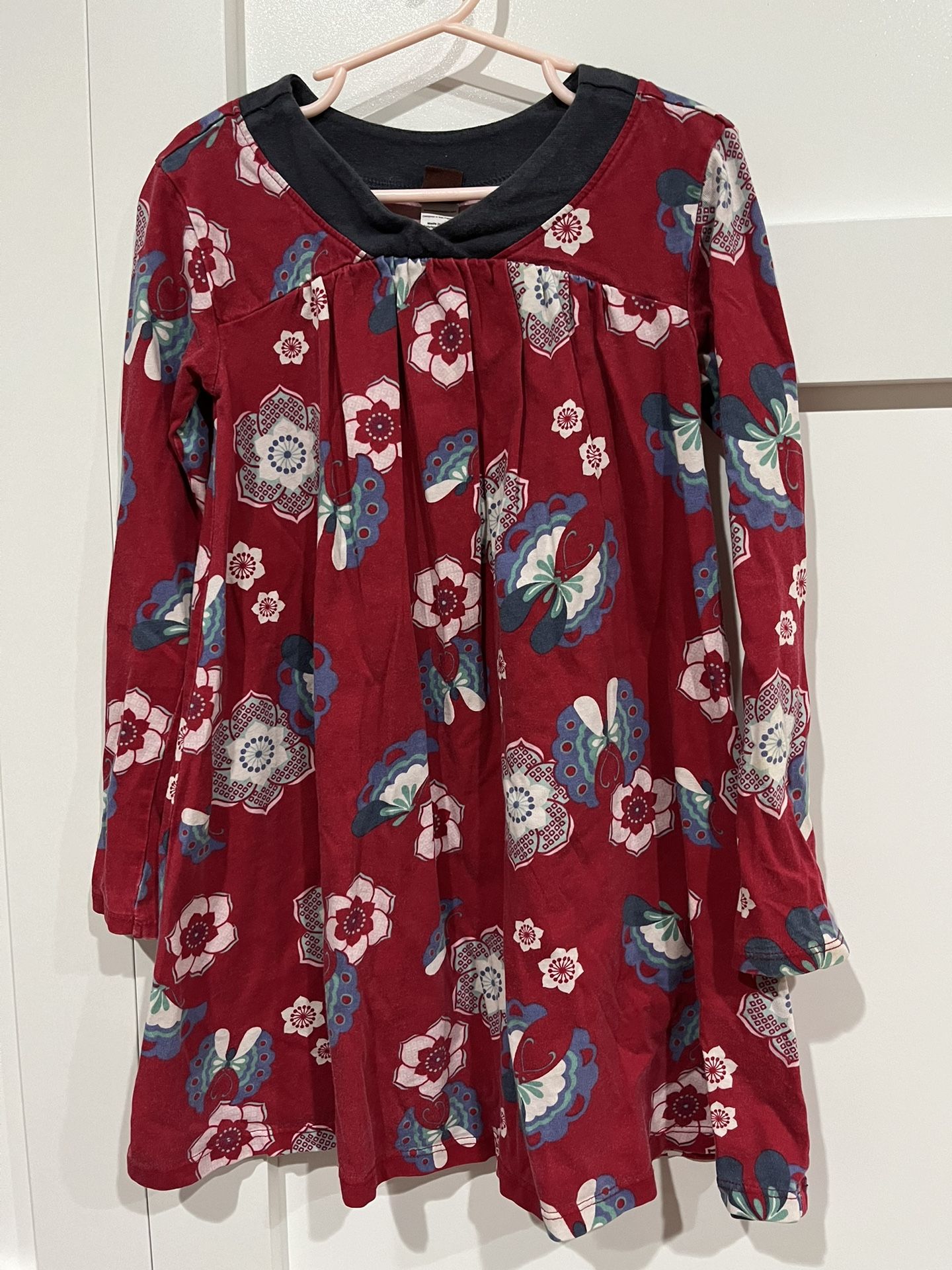 Tea Collection Girls Red Floral Long Sleeve Tunic Dress  Size 6T
