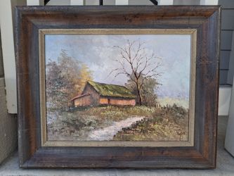 💥 RARE FIND 💥 Original GENE SPECK Oil Painting - Rustic Barn Wood Frame (21"x17")