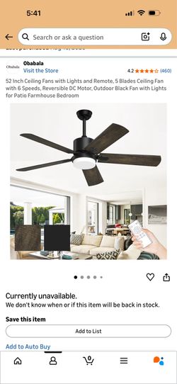 Ceiling fan, indoor/outdoor Obabala brand, reversible rotation, reversible black/brown blade colors
