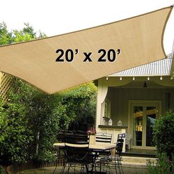 New in Box $65 X-Large Square 20x20 ft Sun Shade Sail with Ropes, 3 Colors (Beige, Gray, Black)
