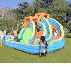 🔥🔥🔥Double Viper Slide 💦💧 Specifications  2 large water slides lead to a splash pool Air blower with GFCI for safety included Inflates in 2 minute