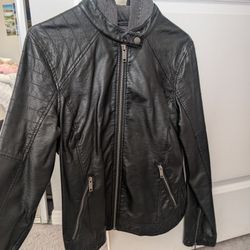 Hollister Black Faux Leather Jacket with Hood