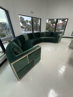 Curved Green And Gold Sectional Sofa Message For Full Price and Details