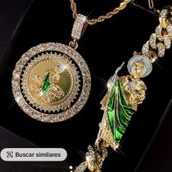 St Jude Bracelet And Necklace Gold Plated  