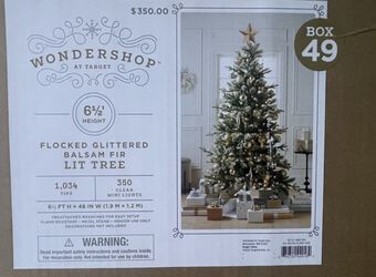 HUGE LOT WONDERSHOP FLOCKED GLITTERED BALSAM FIR LIT Artificial Christmas Tree With Decorations 