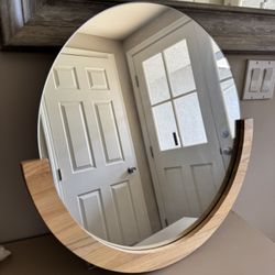 Modern Round Mirror with Wood Base | Umbra Design