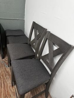 Gray Wood Dining Chairs with Upholstered Seats – Set of 2