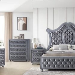 Cameo Gray Upholstered Panel Bedroom Set