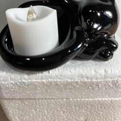NEW Vintage Sleeping Ceramic Black Cat Tea Light Candle Holder from Party Lite