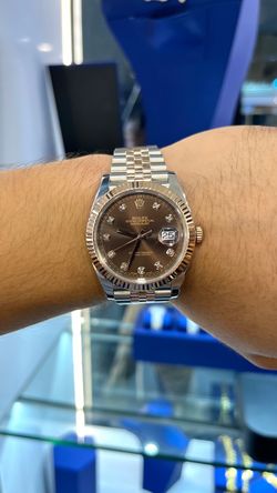 Rolex Datejust 41MM Chocolate Diamond Dial Watch with Fluted Bezel and Two Tone 18k Everose Gold Stainless Steel Jubilee Bracelet
