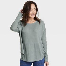 Women's Long Sleeve U-Neck Tunic Top -Dark Green Size Medium 