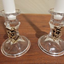 2 Brand New Crystal Candle Holders With Pure Silver Flowers 