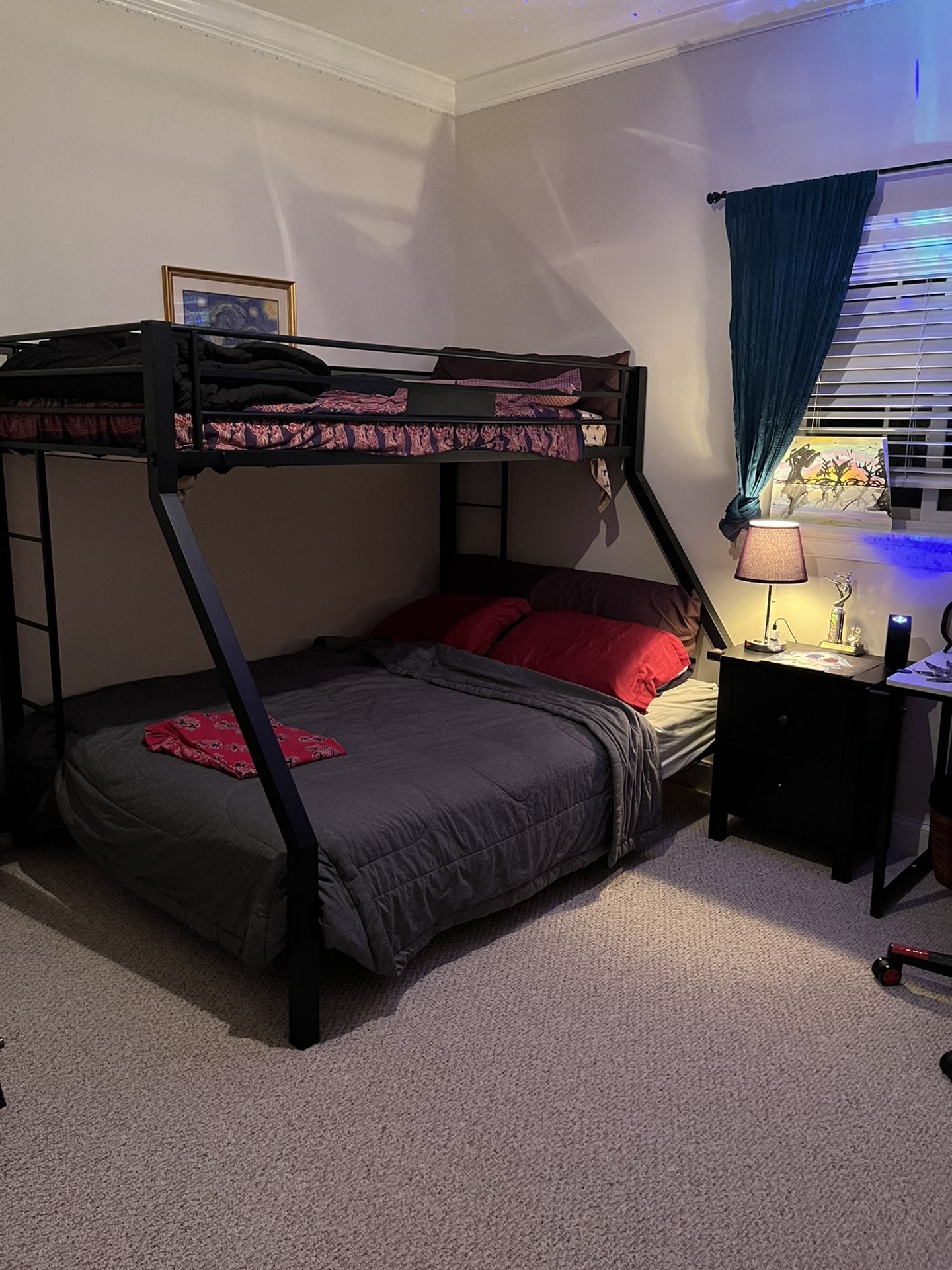 Bunk Bed- Black Metal Frame Twin Over Queen